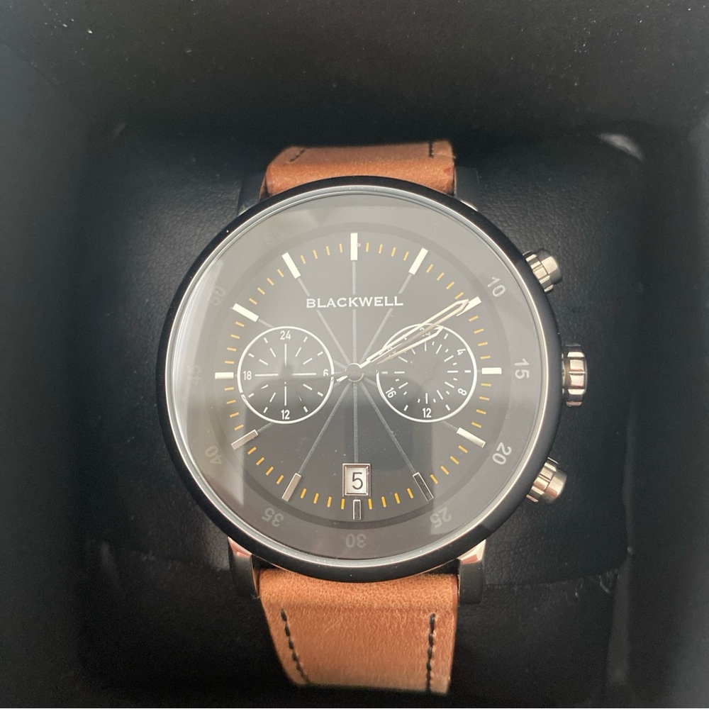 Mens New Blackwell Watch in Box , Black Face with Brown Band